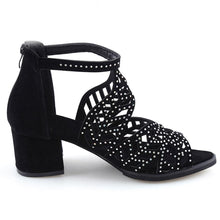 将图片加载到图库查看器,Black Luxury Style Women Summer Sandals Hollow Out Leather Rhinestones Thick Heel Zipper Sandals Beach Sandals Rhinestone Hollow Out Non Slip Breathable Casual Rhinestone Summer Fashion Comfy Sandals