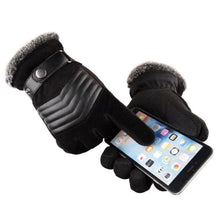 将图片加载到图库查看器,Black Men Leather Touchscreen Gloves Winter Retro Driving Comfortable Warm Gloves Elegant Design Men Fashion Outdoor Gloves Cold Weather Gloves For Cycling & Driving