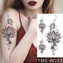Load image into Gallery viewer, Black Sketchs Flowers Waterproof Temporary Tattoo Sticker Chest Flash Tattoo Wolf Diamond Flower Body Art Arm Fake Tattoo For Womens Men