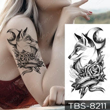 Load image into Gallery viewer, Black Sketchs Flowers Waterproof Temporary Tattoo Sticker Chest Flash Tattoo Wolf Diamond Flower Body Art Arm Fake Tattoo For Womens Men