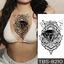 Load image into Gallery viewer, Black Sketchs Flowers Waterproof Temporary Tattoo Sticker Chest Flash Tattoo Wolf Diamond Flower Body Art Arm Fake Tattoo For Womens Men
