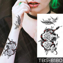 Load image into Gallery viewer, Black Sketchs Flowers Waterproof Temporary Tattoo Sticker Chest Flash Tattoo Wolf Diamond Flower Body Art Arm Fake Tattoo For Womens Men