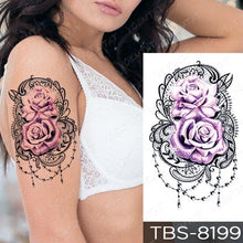 Load image into Gallery viewer, Black Sketchs Flowers Waterproof Temporary Tattoo Sticker Chest Flash Tattoo Wolf Diamond Flower Body Art Arm Fake Tattoo For Womens Men