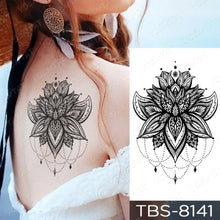 Load image into Gallery viewer, Black Sketchs Flowers Waterproof Temporary Tattoo Sticker Chest Flash Tattoo Wolf Diamond Flower Body Art Arm Fake Tattoo For Womens Men