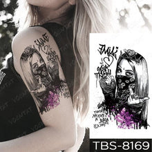 Load image into Gallery viewer, Black Sketchs Flowers Waterproof Temporary Tattoo Sticker Chest Flash Tattoo Wolf Diamond Flower Body Art Arm Fake Tattoo For Womens Men