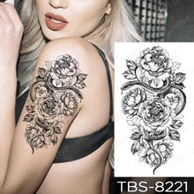Load image into Gallery viewer, Black Sketchs Flowers Waterproof Temporary Tattoo Sticker Chest Flash Tattoo Wolf Diamond Flower Body Art Arm Fake Tattoo For Womens Men