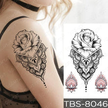 Load image into Gallery viewer, Black Sketchs Flowers Waterproof Temporary Tattoo Sticker Chest Flash Tattoo Wolf Diamond Flower Body Art Arm Fake Tattoo For Womens Men