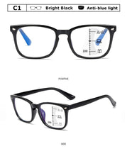 Load image into Gallery viewer, Black Square Multifocal Progressive Reading Glasses For Men Fashion With Diopters Anti-glare Computer Reading Gaming TV Phones Transparent Glasses For Women Men