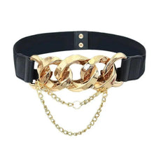 Load image into Gallery viewer, Black Vintage Ladies Dress Belt Charming Chain Buckle Elastic Luxurious Women Belt Metal Chain Style Party Fashion Belts For Ladies