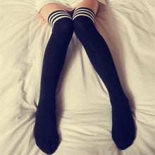 Load image into Gallery viewer, Black White Striped Long Over Knee Thigh High Cotton Socks Over The Knee Stockings For Ladies Warm Knee Socks for Women