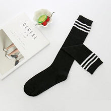 Load image into Gallery viewer, Black White Striped Long Over Knee Thigh High Cotton Socks Over The Knee Stockings For Ladies Warm Knee Socks for Women