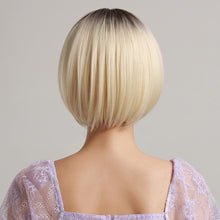 将图片加载到图库查看器,Blonde White Black Ombre Bob Synthetic Wigs for Women Straight Hair Wigs Cosplay Party Wig with bangs Heat Resistant Wigs For Black Women Cosplay Wigs For Women