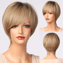 将图片加载到图库查看器,Blonde White Black Ombre Bob Synthetic Wigs for Women Straight Hair Wigs Cosplay Party Wig with bangs Heat Resistant Wigs For Black Women Cosplay Wigs For Women