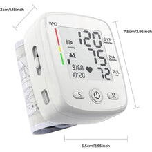 Load image into Gallery viewer, Blood Pressure Monitor Digital Wrist BP Machine Automatic BP Cuff with 2 Users 180 Memory Voice Large LCD Display
