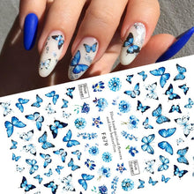 Load image into Gallery viewer, Blue Butterfly 3D Nail Stickers Flowers Leaves Self Adhesive Transfer Sliders Wraps Manicures Foils Decorations Decoration Tattoo Manicure Transfer Nail Decals Flowers Butterfly Designs Nails Supply Manicure Tips Design Nail Decoration