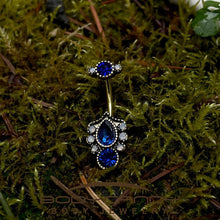 Load image into Gallery viewer, Clear Blue Gem Gold Tone Heirloom Oval Belly Ring