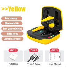将图片加载到图库查看器,Bluetooth 5.0 RGB Yellow Gaming Earphones Low Latency Wireless Stereo Headphones Bass Earbuds With Mic Headphones Wearable Music Player HiFi Quality Sound Sport Earphones With Charging Case For Outdoor Running Gym Workout 65ms