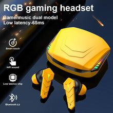 将图片加载到图库查看器,Bluetooth 5.0 RGB Yellow Gaming Earphones Low Latency Wireless Stereo Headphones Bass Earbuds With Mic Headphones Wearable Music Player HiFi Quality Sound Sport Earphones With Charging Case For Outdoor Running Gym Workout 65ms