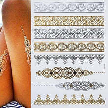 Load image into Gallery viewer, Body Tattoo Art Painting Stickers Glitter Gold Silver Temporary Waterproof Nontoxic Long Lasting Tattoos