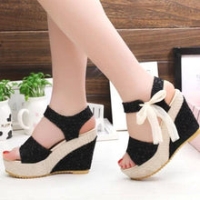 Load image into Gallery viewer, Bowknot Women High Heeled Shoes Summer Sandals Party Platform High Heels Shoes Lace Up Platform Beautiful Sandals Ankle Strap Slingback Dress Shoes