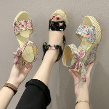 Load image into Gallery viewer, Bowknot Women High Heeled Shoes Summer Sandals Party Platform High Heels Shoes Lace Up Platform Beautiful Sandals Ankle Strap Slingback Dress Shoes