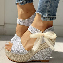 Load image into Gallery viewer, Bowknot Women High Heeled Shoes Summer Sandals Party Platform High Heels Shoes Lace Up Platform Beautiful Sandals Ankle Strap Slingback Dress Shoes
