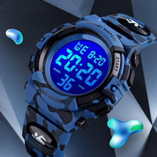 将图片加载到图库查看器,Boys Sports Military Kids Digital Watches Student Childrens Watch Fashion Luminous Led Alarm Camouflage Green Waterproof 7 Color Led Backlight Multifuction Wristwatch For Boys Girls