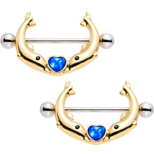 Load image into Gallery viewer, 3/4 Blue Faux Opal Diving to You Dolphin Duet Nipple Shield Set
