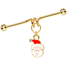 Load image into Gallery viewer, Gold Tone Anodized Jolly Santa Dangle Industrial Barbell 40mm