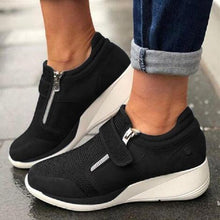将图片加载到图库查看器,Breathable Woman Sneakers Zipper Platform Trainers Women Casual Lace-Up Fashion Rhinestone Upper Double-Sided Zippers Platform Trainers Outdoor Fitness Espadrilles Walking Shoes