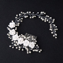 Load image into Gallery viewer, Bridal Wedding Crystal Bride Hair Accessories Pearl Flower Headband Handmade Hairband Beads Decoration Hair Comb Gorgeous Hair Accessories For Women