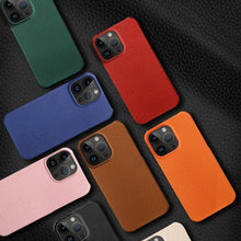 Load image into Gallery viewer, Bright Orange Mobile Phone Case With Coated Leather Case Protective Slim Phone Case Cowhide Genuine Leather Phone Case for iPhone 14 13 Pro Max Luxury Back Cover