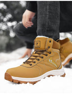 Load image into Gallery viewer, Brown Winter Mens Snow Boots Warm Plush Boots Waterproof Leather Ankle Boots Fashion Outdoor Non-slip Men's Hiking Boots Winter Ankle Snow Hiking Boots Warm Water Resistant Sport Shoes