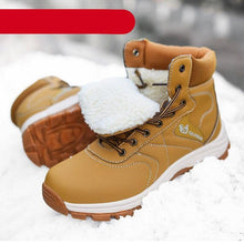Load image into Gallery viewer, Brown Winter Mens Snow Boots Warm Plush Boots Waterproof Leather Ankle Boots Fashion Outdoor Non-slip Men's Hiking Boots Winter Ankle Snow Hiking Boots Warm Water Resistant Sport Shoes