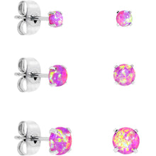 Load image into Gallery viewer, Pink Synthetic Opal Stainless Steel Post Stud Earring Pack Set of 3