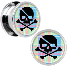 Load image into Gallery viewer, Pink Green Plaid Heart Skull Steel Screw Fit Plug Set 9/16
