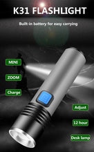 Load image into Gallery viewer, Built in battery XP-G Q5 Zoom Focus Mini led Flashlight Torch Lamp Lantern 2000 Lumen Adjustable Penlight Waterproof T6 light Focus IP65 Water-Resistant Portable for Indoor and Outdoor Camping Hiking