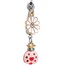 将图片加载到图库查看器,Clear Gem Pink Lovely Lady Bug Flower Double Mount Dangle Belly Ring
