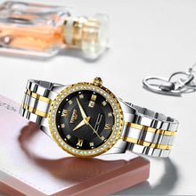 Load image into Gallery viewer, Business Black Couple Watches Top Luxury Mens Watches Auto Date Quartz Wristwatch Gold Watch Men Diamond Stainless Steel Waterproof Luminous Business Casual Luxury Watch For Men