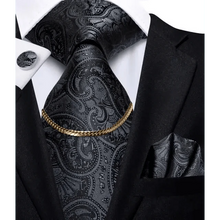 将图片加载到图库查看器,Business Black Silk Necktie Chain Classic Tie Square Handkerchief Elegant Cufflink Wedding Formal Neckties For Men