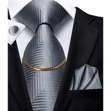 将图片加载到图库查看器,Business Black Silk Necktie Chain Classic Tie Square Handkerchief Elegant Cufflink Wedding Formal Neckties For Men