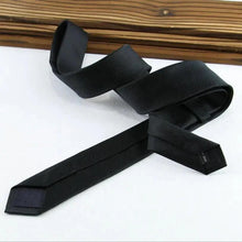 Load image into Gallery viewer, Business Black Skinny Ties Polyester Silk Necktie For Men Washable Formal Office Simple Design Necties Solid Color Skinny Tie Slim Necktie For Men