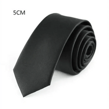 Load image into Gallery viewer, Business Black Skinny Ties Polyester Silk Necktie For Men Washable Formal Office Simple Design Necties Solid Color Skinny Tie Slim Necktie For Men