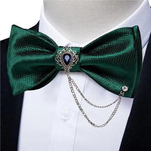 Load image into Gallery viewer, Business Elegant Gold Black Pattern Elegant Wedding Silk Bowtie Men Butterfly Fashion Bow Ties Pocket Square Classic Business Tuxedo Wedding Bowties Handkerchief Set