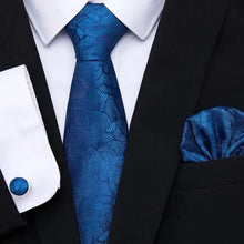 Load image into Gallery viewer, Business Men Silk Necktie Cufflinks Set Luxury Design Necktie With Handkerchief Necktie For Casual And Daily Wear Classic Men Flower Ties Wedding Handkerchief Cufflinks Set