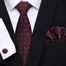 Load image into Gallery viewer, Business Men Silk Necktie Cufflinks Set Luxury Design Necktie With Handkerchief Necktie For Casual And Daily Wear Classic Men Flower Ties Wedding Handkerchief Cufflinks Set