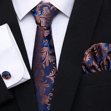 Load image into Gallery viewer, Business Men Silk Necktie Cufflinks Set Luxury Design Necktie With Handkerchief Necktie For Casual And Daily Wear Classic Men Flower Ties Wedding Handkerchief Cufflinks Set