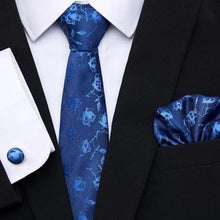 Load image into Gallery viewer, Business Men Silk Necktie Cufflinks Set Luxury Design Necktie With Handkerchief Necktie For Casual And Daily Wear Classic Men Flower Ties Wedding Handkerchief Cufflinks Set