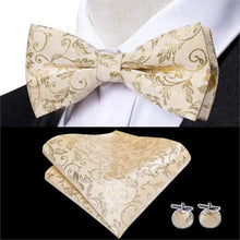 Load image into Gallery viewer, Business Red Color Butterfly Bow Tie Pocket Square Cufflinks Suit Set For Men Adjustable Self Bowtie Formal Bowtie Set Solid Color Necktie Silk Bow Tie Pocket Square Cuff Links