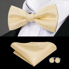 Load image into Gallery viewer, Business Red Color Butterfly Bow Tie Pocket Square Cufflinks Suit Set For Men Adjustable Self Bowtie Formal Bowtie Set Solid Color Necktie Silk Bow Tie Pocket Square Cuff Links